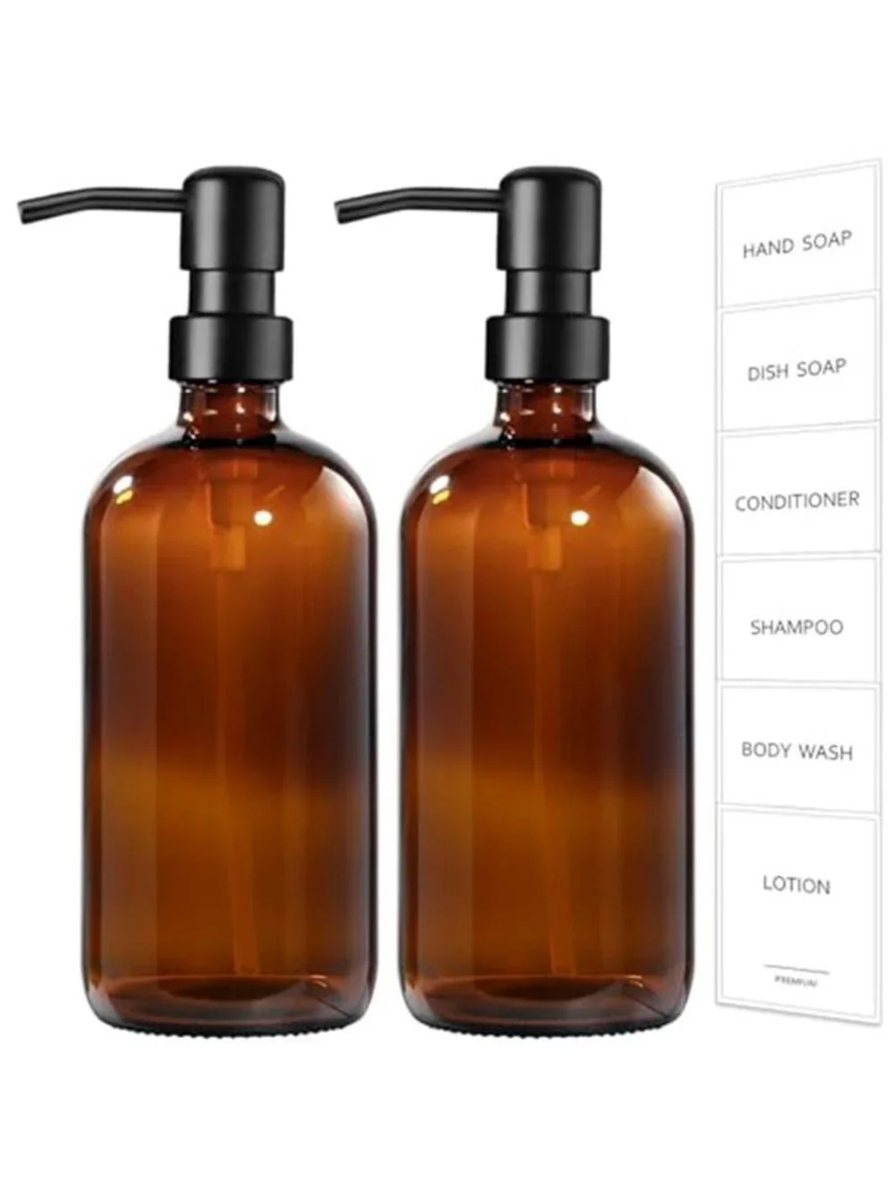 Amber Glass Soap Dispenser, 2 Pack Bathroom Hand Soap Dispensers